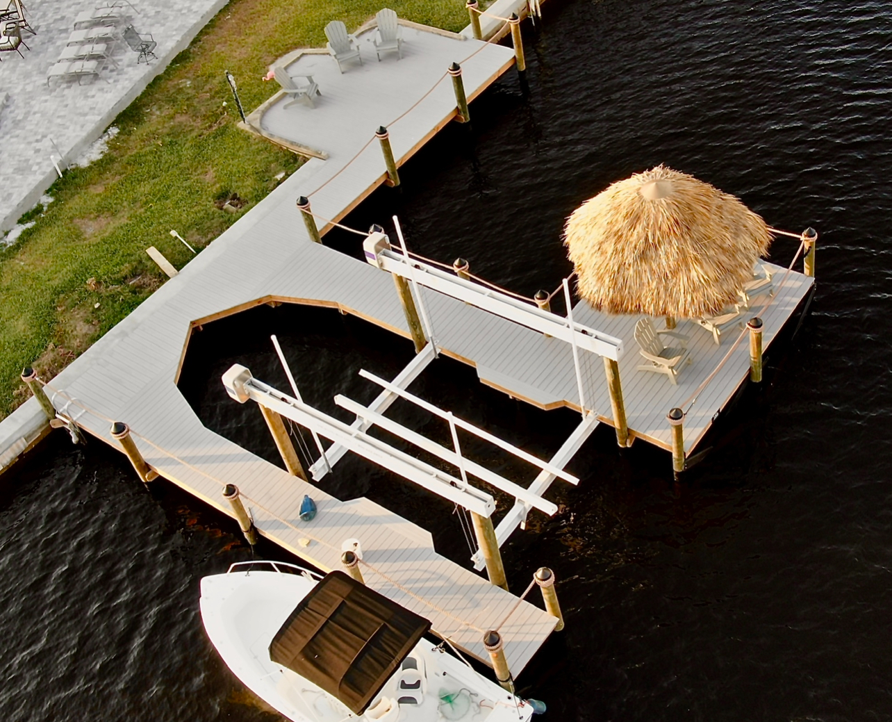 Custom Dock with Tiki hut and Boat Lift