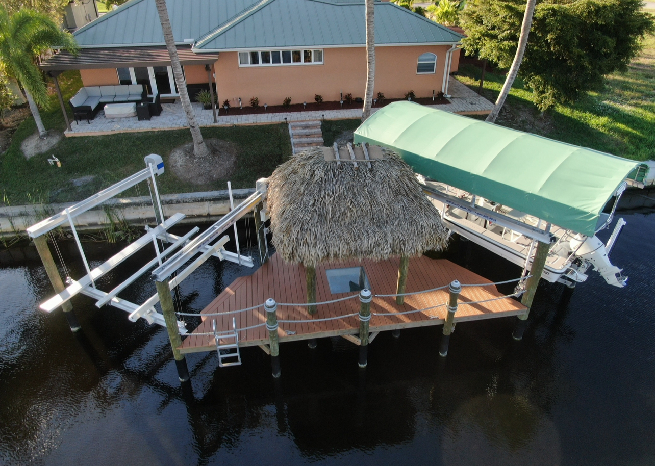 Custom Dock with Tiki hut and Dual Boat lift