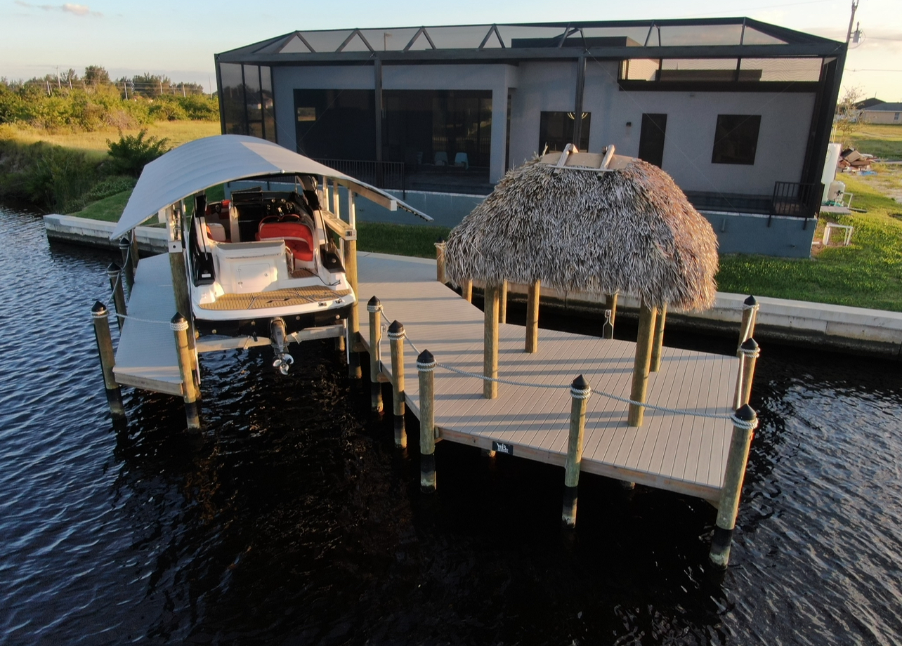 Custom Dock with Tiki hut and Boat lift