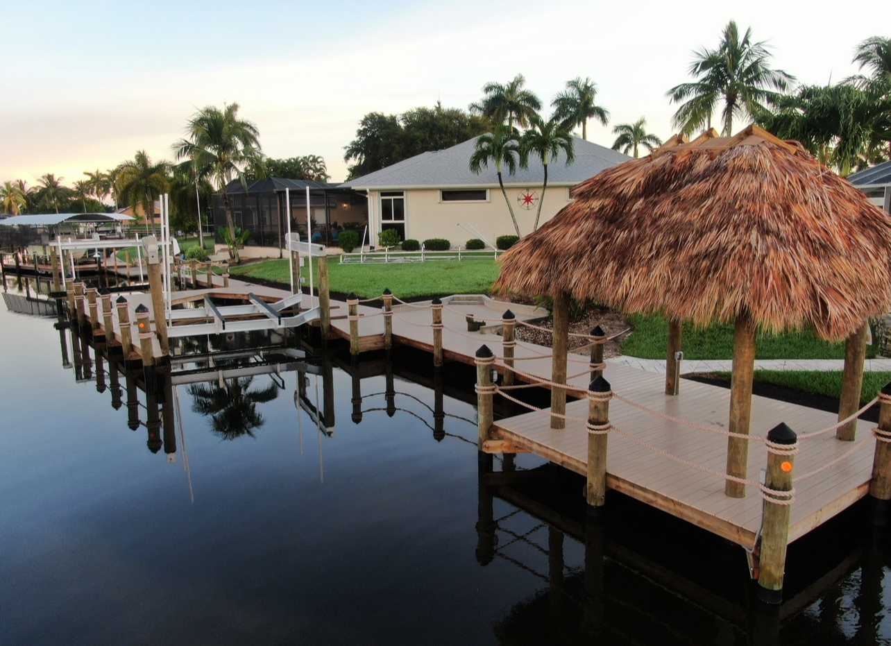 Tiki Hut on Dock with Boat Lift