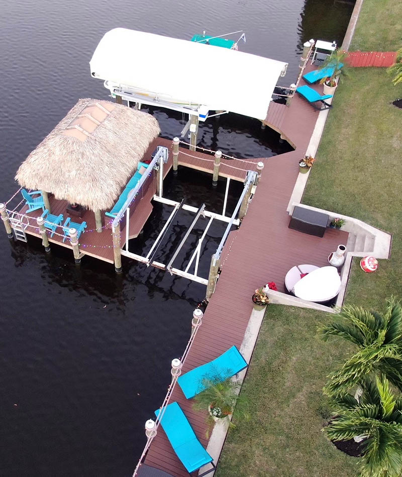 Custom Boat Dock, Tiki Hut and Boat Lift