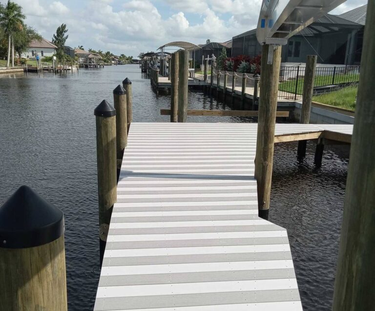 Gray and light gray two-tone WearDeck dock addition in Cape Coral