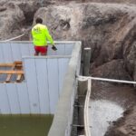 Truline seawall forms filled with concrete along the Englewood canal