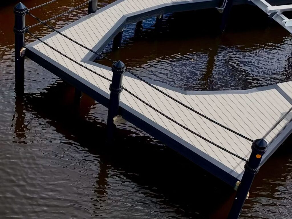 Angled WearDeck dock layout following the shoreline in Tarpon Estates