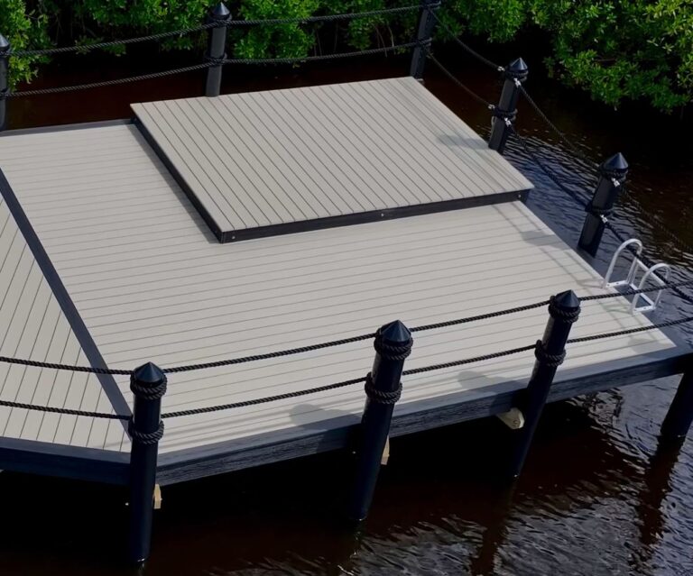 Raised platform section on a new WearDeck dock along a mangrove shoreline in Cape Coral